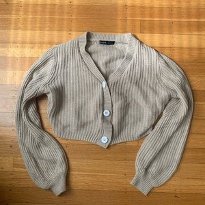 Tan cropped button up sweater